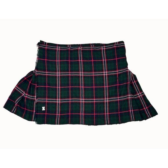 SCOTTISH GREEN TARTAN PLAID KILT W/ BUCKLE CLOSURES & SILVER PIN - 52" W - Picture 1 of 4